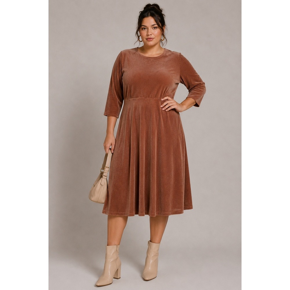 Blush‎ Tan Velour Midi Dress Plus Size Minimalist Soft Grunge 2X
